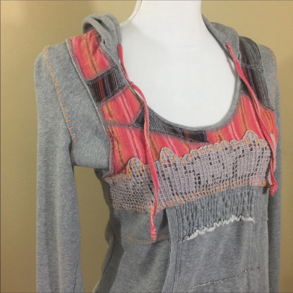 Free People Patchwork Hooded Sweatshirt